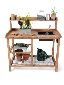 Dynamic Acacia Potting Bench With Soil Reservoir -Outdoor Garden Care Shop 8611009 005