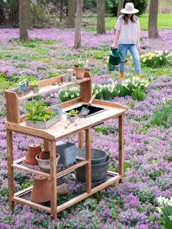 Dynamic Acacia Potting Bench With Soil Reservoir -Outdoor Garden Care Shop 8611009 4130 1