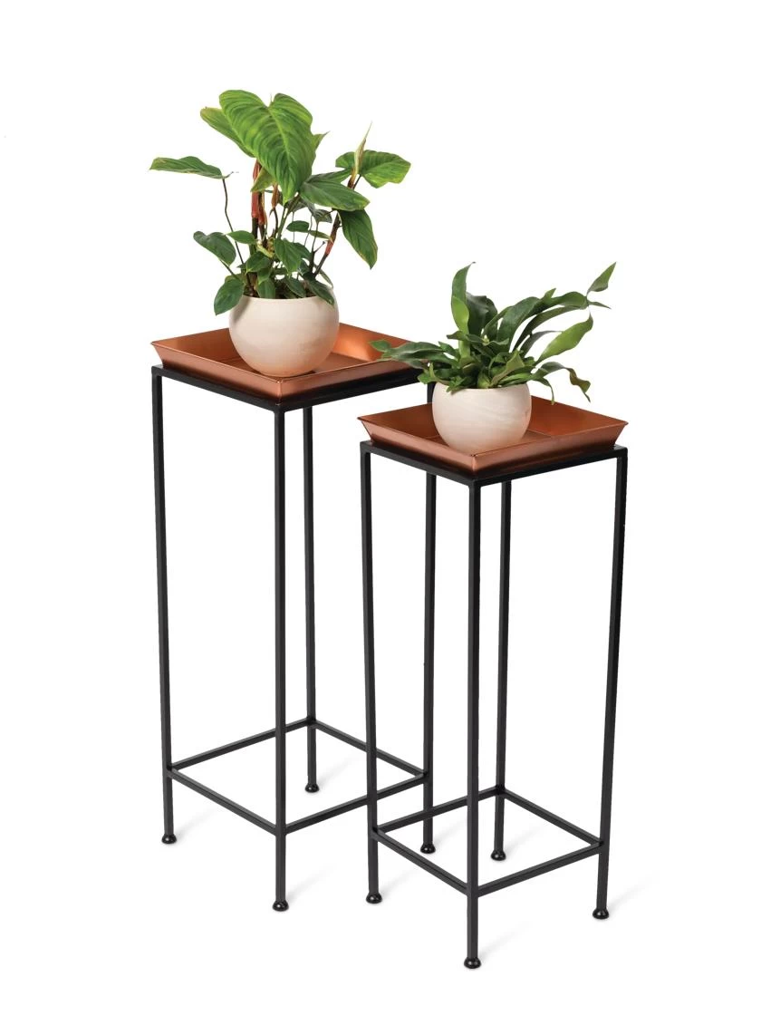 Square Nesting Plant Stands With Trays, Set Of 2 4 Square Nesting Plant Stands With Trays, Set Of 2 - Image 4