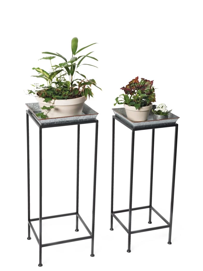 Square Nesting Plant Stands With Galvanized Trays, Set Of 2 3 Square Nesting Plant Stands With Galvanized Trays, Set Of 2 - Image 3