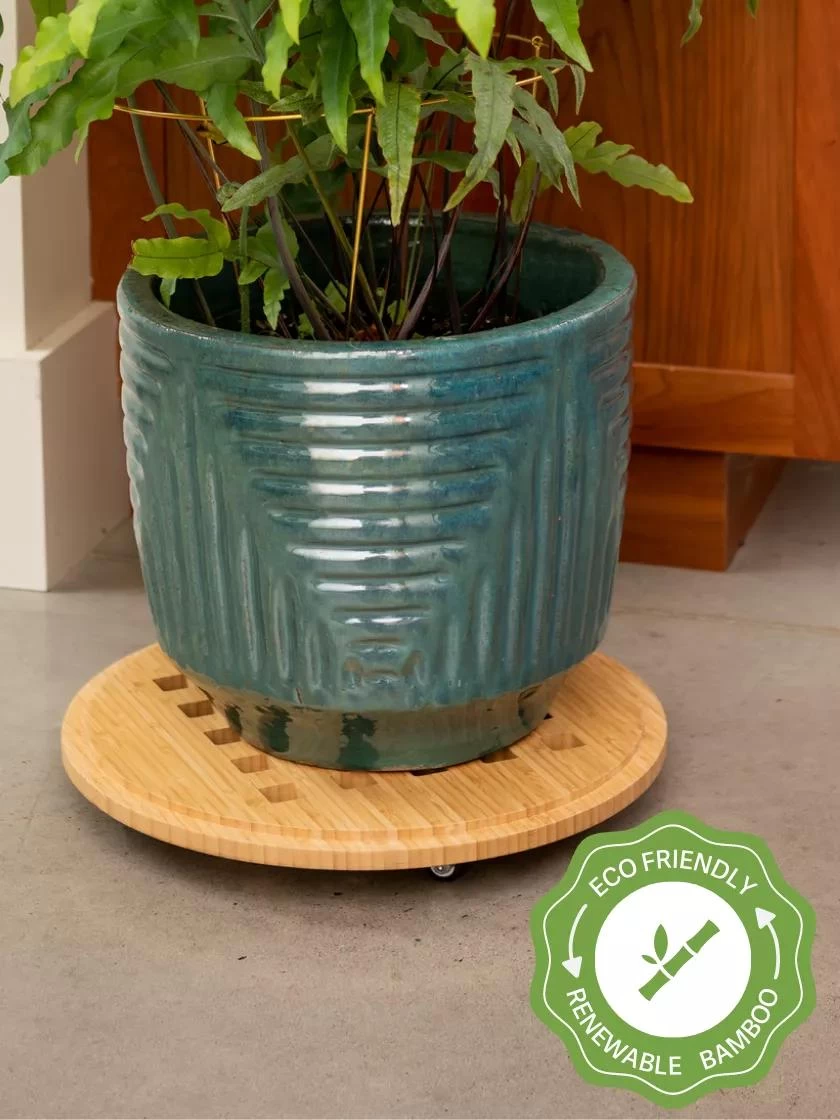 Bamboo Plant Caddy Round, 15.75" 1 Bamboo Plant Caddy Round, 15.75"