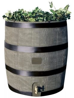 Round Rain Barrel With Planter, 35 Gallons 12 Round Rain Barrel With Planter, 35 Gallons -Outdoor Garden Care Shop 8612856BK 08V tif