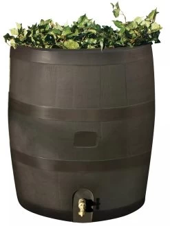 Round Rain Barrel With Planter, 35 Gallons 13 Round Rain Barrel With Planter, 35 Gallons -Outdoor Garden Care Shop 8612856WALNT 01V tif