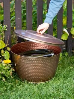 Hammered Copper Hose Pot With Lid -Outdoor Garden Care Shop 8613311 0010