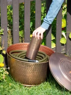 Hammered Copper Hose Pot With Lid -Outdoor Garden Care Shop 8613311 0019